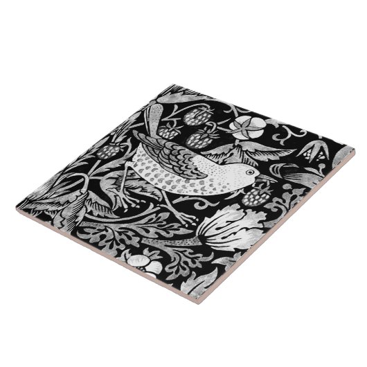 William Morris Bird & Blume Tile, Black and White Fliese (Seite)