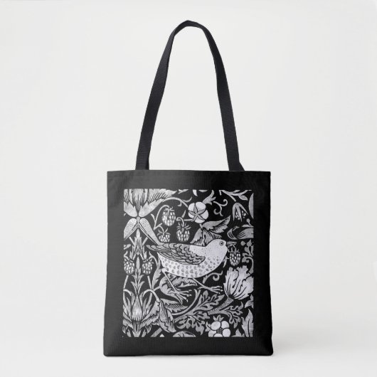 William Morris Bird & Blume Tile, Black and White Tasche (Vorderseite)