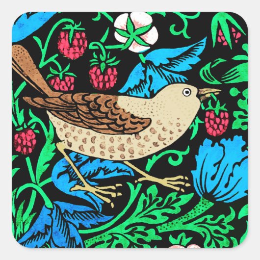 William Morris Bird & Blume Tile, Blau und Braun Quadratischer Aufkleber (Vorderseite)