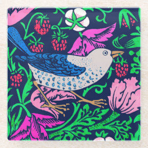 William Morris Bird & Blume Tile, Navy & Fuchsia Glasuntersetzer
