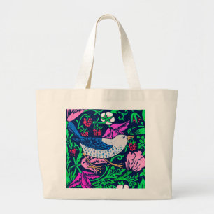 William Morris Bird & Blume Tile, Navy & Fuchsia Jumbo Stoffbeutel