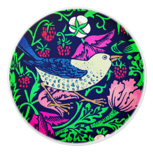 William Morris Bird & Blume Tile, Navy & Fuchsia Keramikknauf