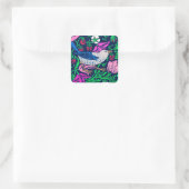 William Morris Bird & Blume Tile, Navy & Fuchsia Quadratischer Aufkleber (Tasche)