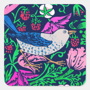William Morris Bird & Blume Tile, Navy & Fuchsia Quadratischer Aufkleber