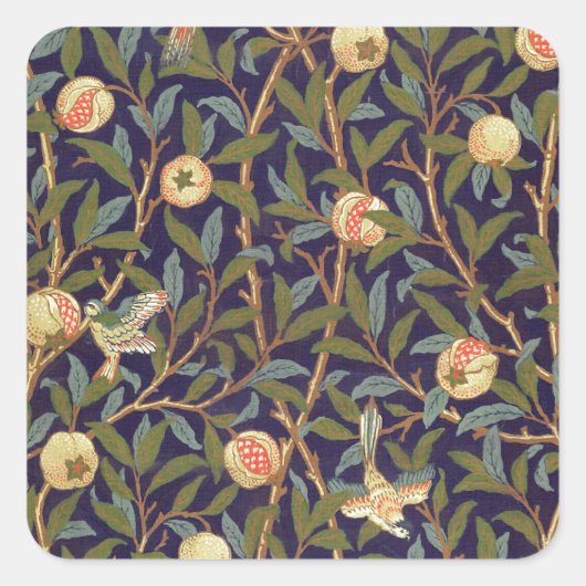 William Morris Bird und Pomegranat Quadratischer Aufkleber (Vorderseite)