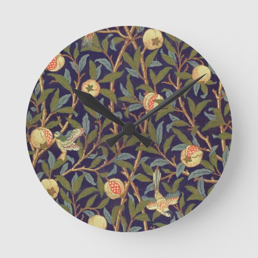 William Morris Bird und Pomegranat Runde Wanduhr (Vorderseite)
