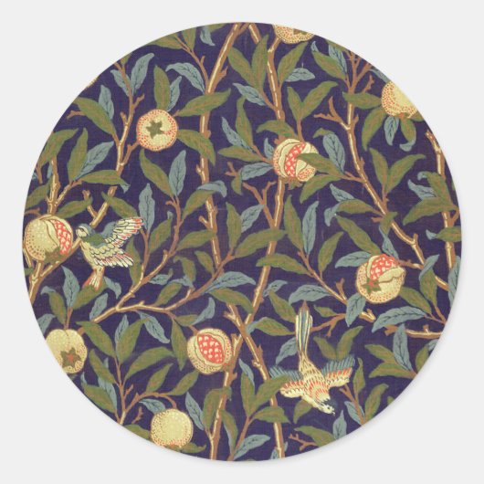 William Morris Bird und Pomegranat Runder Aufkleber (Vorderseite)