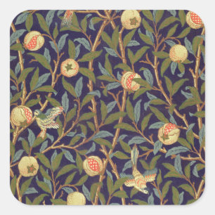 William Morris Bird und Pomegranat Vintage Blume Quadratischer Aufkleber