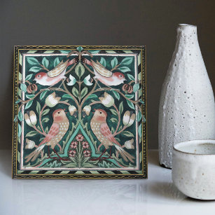 William Morris Birds and Tulips Green Art Nouveau Fliese