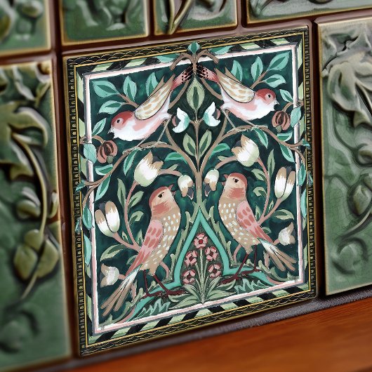 William Morris Birds and Tulips Green Art Nouveau Fliese