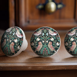 William Morris Birds and Tulips Green Art Nouveau Keramikknauf