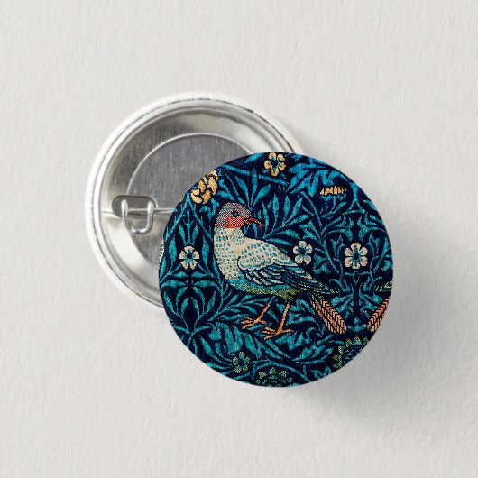William Morris Birds Art Nouveau Floral Pattern Button (Vorne & Hinten)