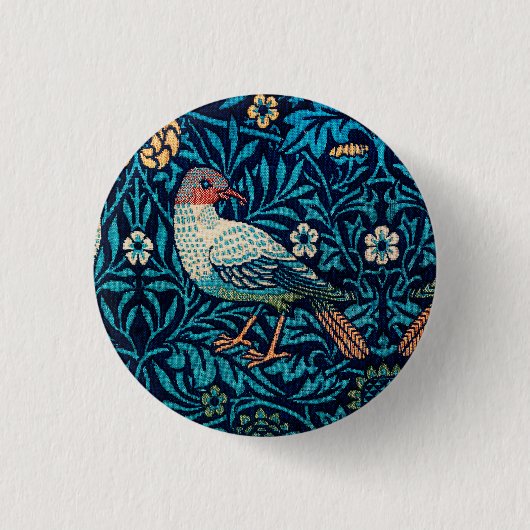 William Morris Birds Art Nouveau Floral Pattern Button (Vorderseite)