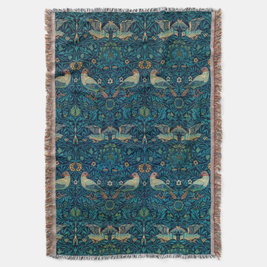 William Morris Birds Art Nouveau Floral Pattern Decke (Vorderseite Vertikal)