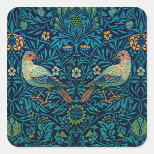 William Morris Birds Art Nouveau Florales Muster Quadratischer Aufkleber