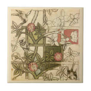 William * Morris Birds Trellis Vines Olive Beige Fliese
