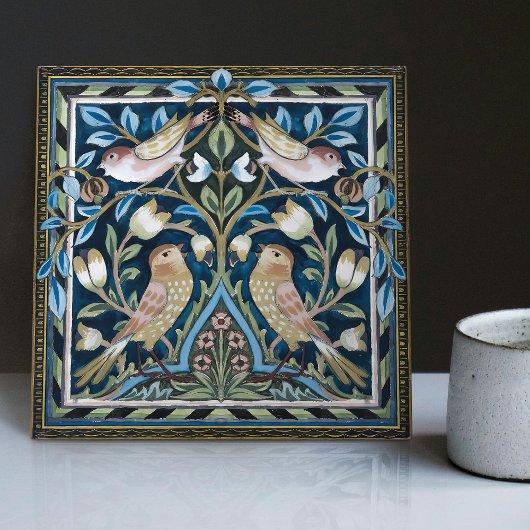 William Morris Birds und Tulips Art Nouveau Fliese