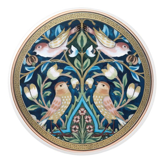William Morris Birds und Tulips Art Nouveau Keramikknauf (Vorderseite)