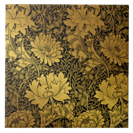 William Morris Black and Gold Floral Fliese (Vorderseite)