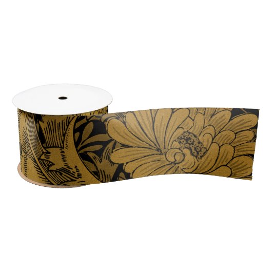 William Morris Black and Gold Floral Pattern Satin Satinband (Spule)