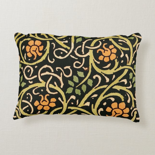 William Morris Black Floral Art Design Dekokissen (Rückseite)