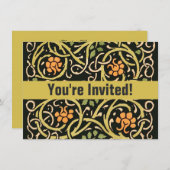 William Morris Black Floral Art Design Einladung (Vorne/Hinten)