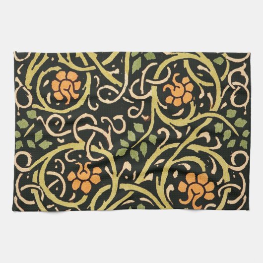 William Morris Black Floral Art Design Handtuch (Horizontal)
