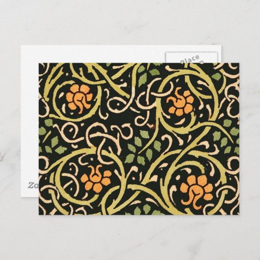 William Morris Black Floral Art Design Postkarte (Vorne/Hinten)