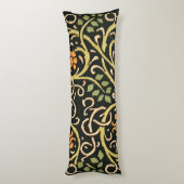 William Morris Black Floral Art Design Seitenschläferkissen (Rückseite (Vertikal))