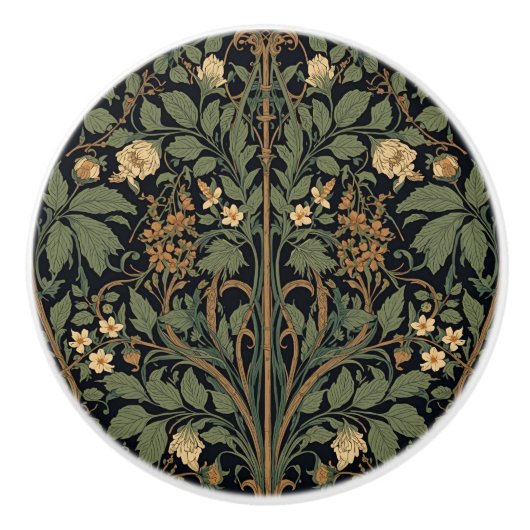 William Morris Blackthorn Floral Art Nouveau Keramikknauf (Vorderseite)