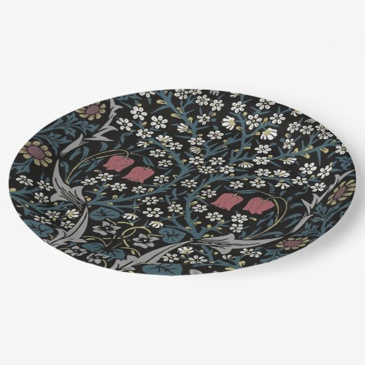 William Morris Blackthorn Floral Art Nouveau Pappteller (Schrägansicht)