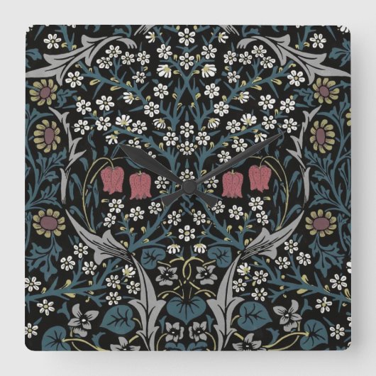 William Morris Blackthorn Floral Art Nouveau Quadratische Wanduhr (Vorderseite)