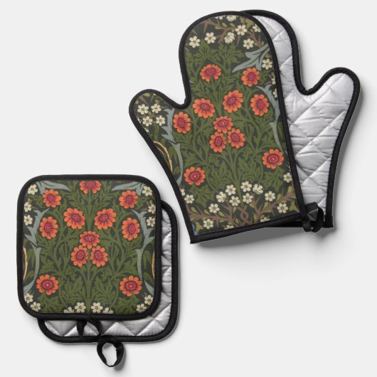 William Morris Blackthorn Garden Blume Classic Ofenhandschuh & Topflappen-Set (Vorderseite/Rückseite)