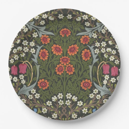 William Morris Blackthorn Gartenblumen Klassiker Pappteller (Vorderseite)
