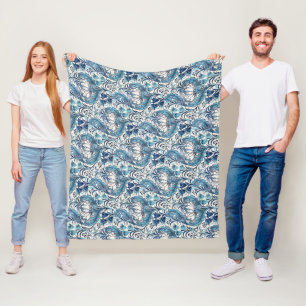 William Morris Blau-Creme-Blumenmuster Fleecedecke