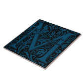 William Morris Blau monogrammierter Buchstabe M Fliese (Seite)