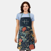 William Morris Blau Türkis Florales Monogramm Schürze (Getragen)