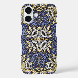 William Morris Blau- und Gold-Tulpen-Weiden-Design iPhone 16 Hülle