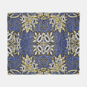 William Morris Blau- und Gold-Tulpen-Weiden-Design Fleecedecke