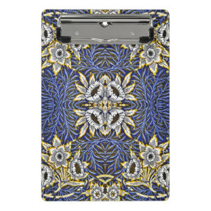 William Morris Blau- und Gold-Tulpen-Weiden-Design Mini Klemmbrett