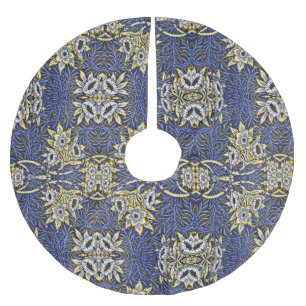 William Morris Blau- und Gold-Tulpen-Weiden-Design Polyester Weihnachtsbaumdecke