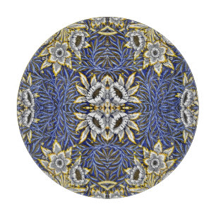 William Morris Blau- und Gold-Tulpen-Weiden-Design Schneidebrett
