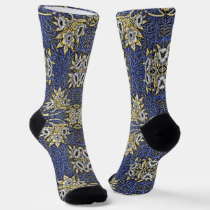 William Morris Blau- und Gold-Tulpen-Weiden-Design Socken