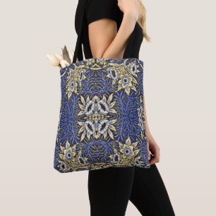 William Morris Blau- und Gold-Tulpen-Weiden-Design Tasche