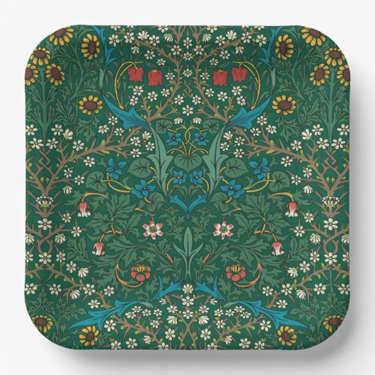 William Morris Blau und Weiße Blumen Pappteller (Vorderseite)