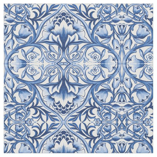 William Morris - Blau-Weiß-Blume Stoff (Nahaufnahme)