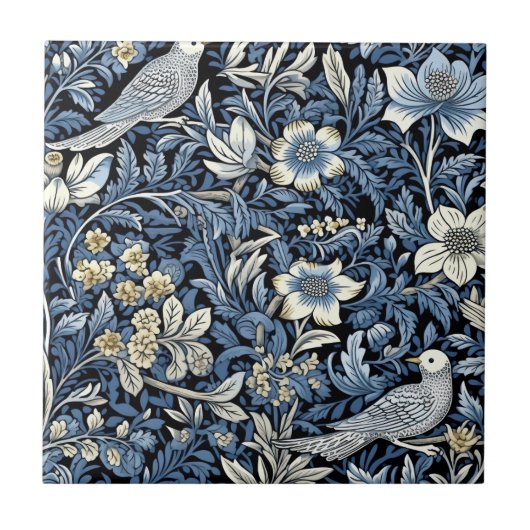 William Morris Blaues Blattmuster Tapete Fliese (Vorderseite)