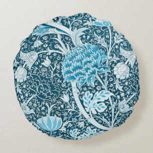 William Morris Blaues Blumenmuster Pre-Raphaeliten Rundes Kissen