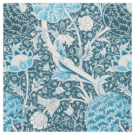 William Morris Blaues Blumenmuster Pre-Raphaeliten Stoff (Nahaufnahme)