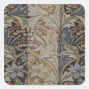 William Morris Blauglockentapete Botanischer Klass Quadratischer Aufkleber